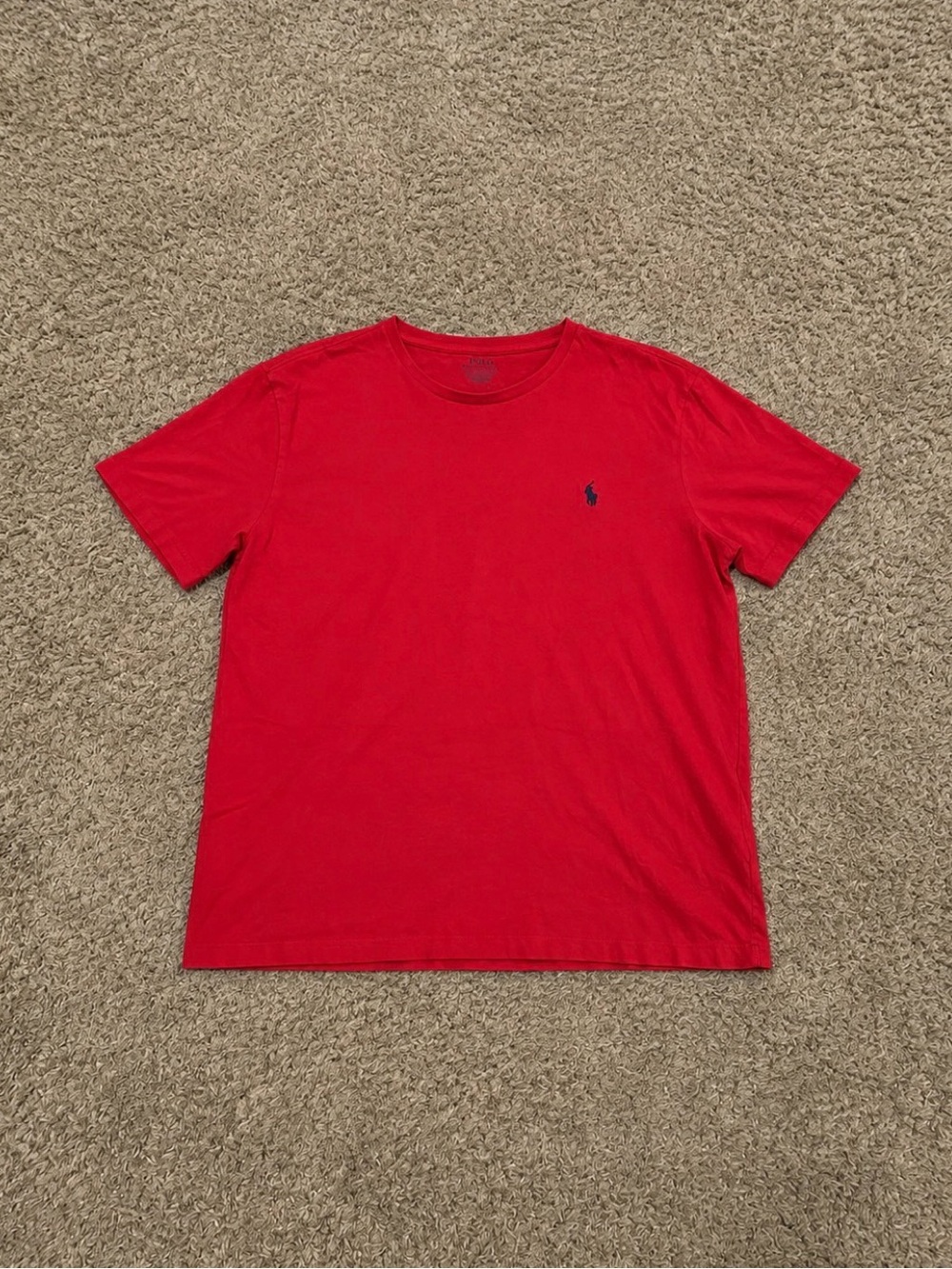 Ralph Lauren Red Short Sleeve Tee Shirt With Navy Blue Logo